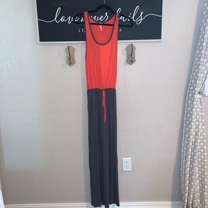Bright coral and gray drawstring maxi